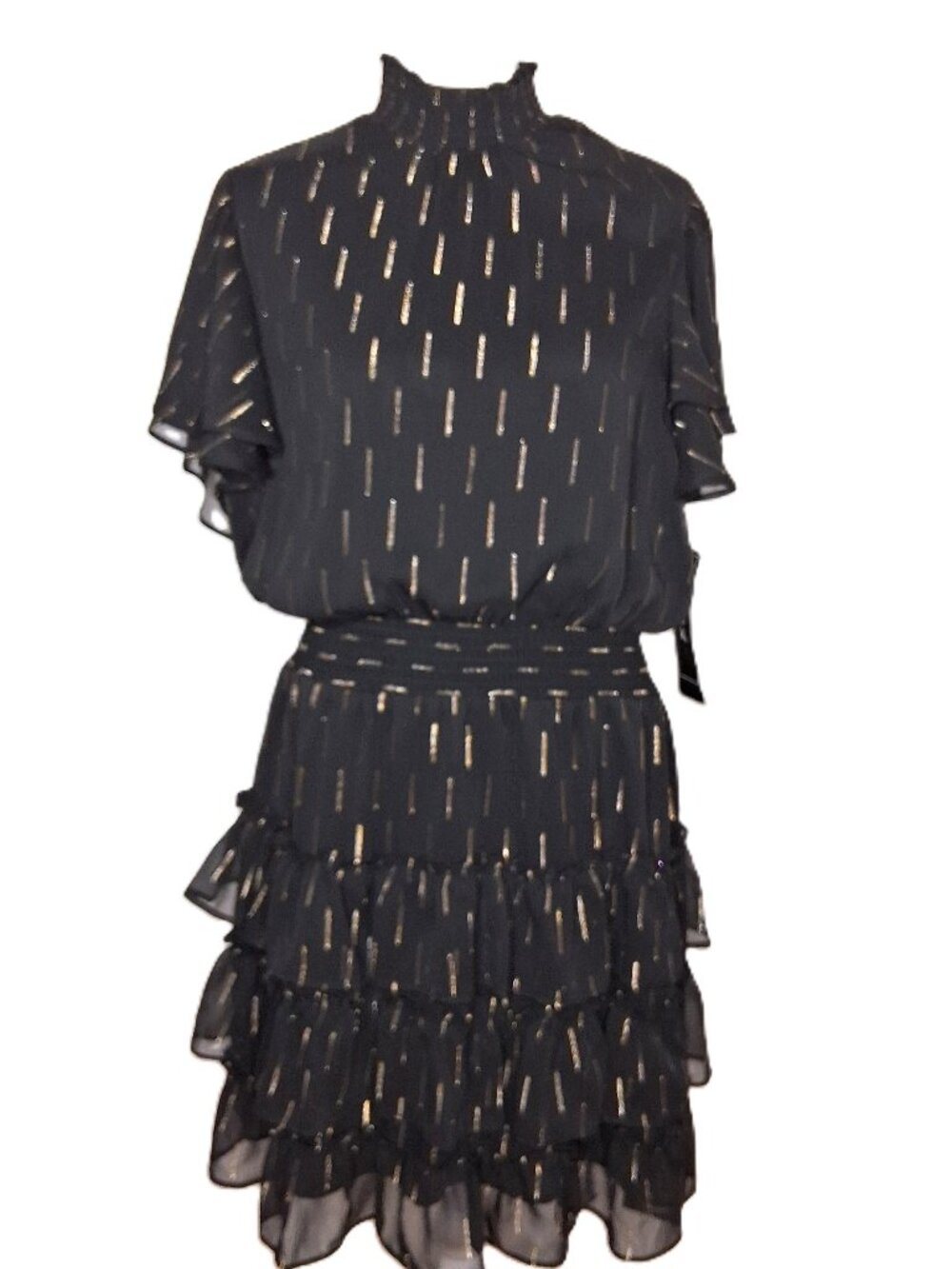 MSK Ruffled Black Gold Silver Day Cocktail Dress